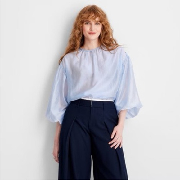 Future Collective Tops - Future Collective Bohemian Sheer Balloon Blue Puff Sleeve Blouse | NWT